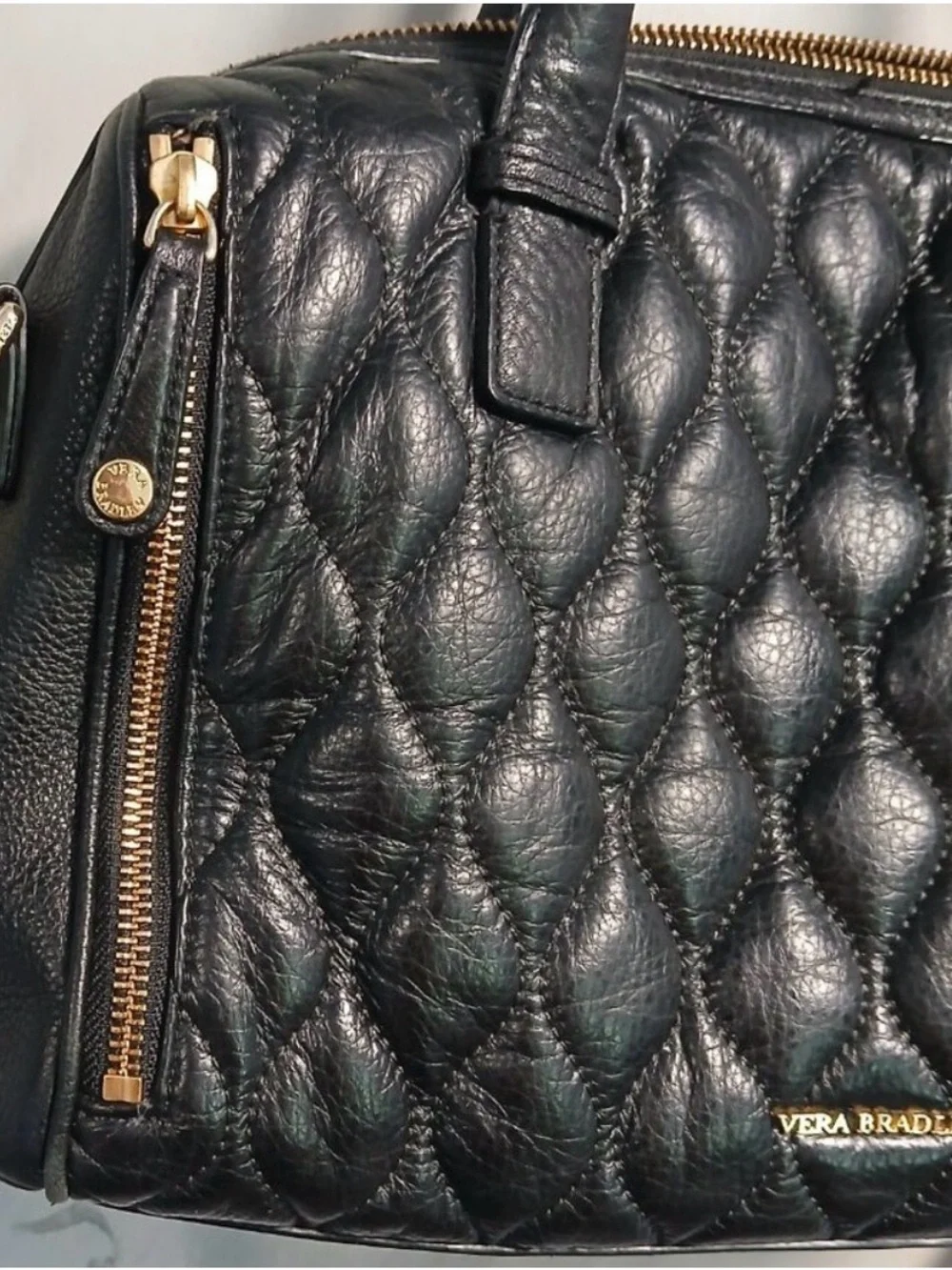 Vera Bradley Black Quilted Leather Satchel